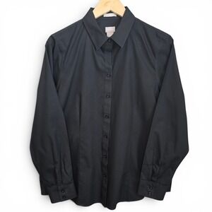 Chicos Dress Shirt Womens 1 US Medium Black Button Up No Iron Coolmax All Season